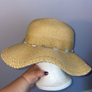 Sun N’ Sand Headwear UPF 50+ Tan With Bead and Stone Embellishment Wide Brim Hat